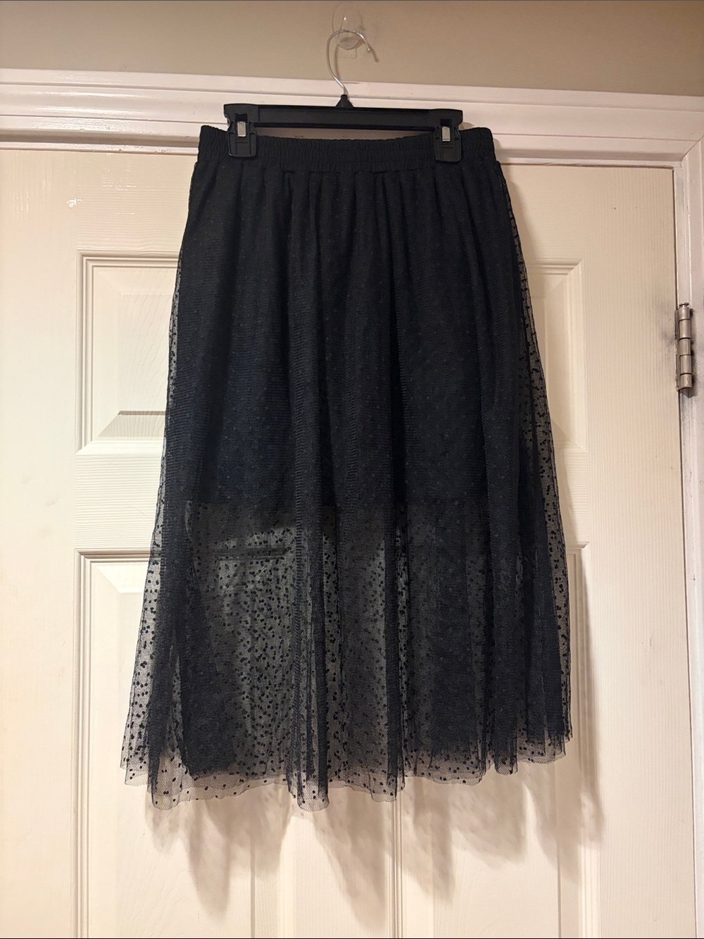 MINKPINK Polka Dot Tulle Midi Skirt in Black XS